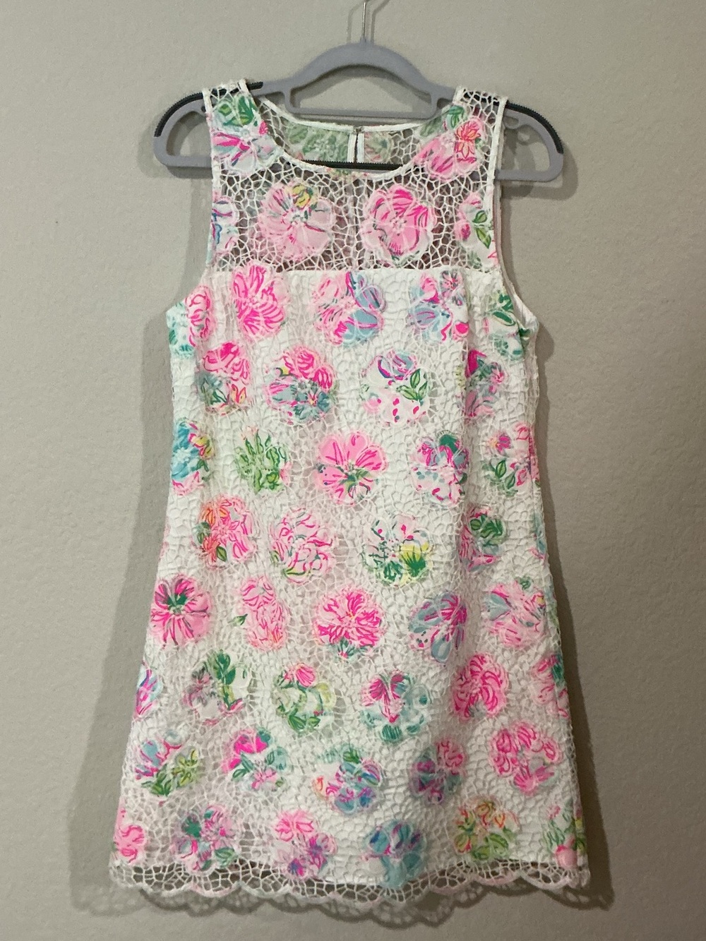 Lilly Pulitzer White Lace Mini Dress with Pink and Green Floral Print